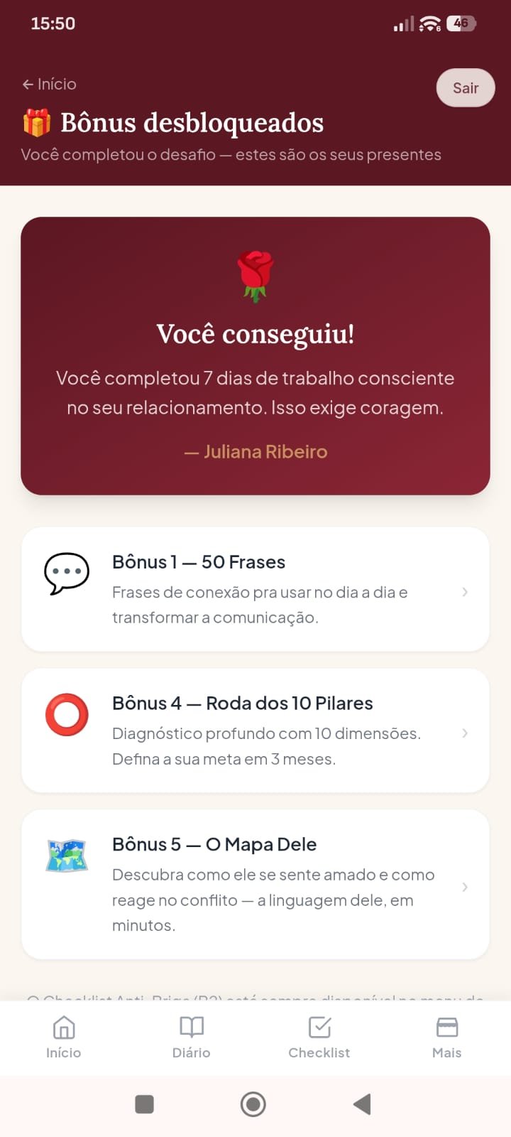 Tela de bônus desbloqueados ao completar o desafio